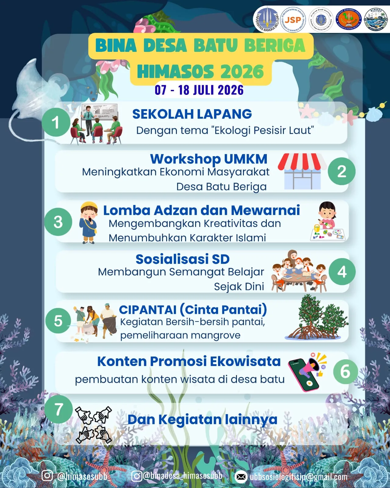 Rangkaian Kegiatan Bina Desa HIMASOS FISIP Universitas Bangka Belitung 2026 di Desa Batu Beriga