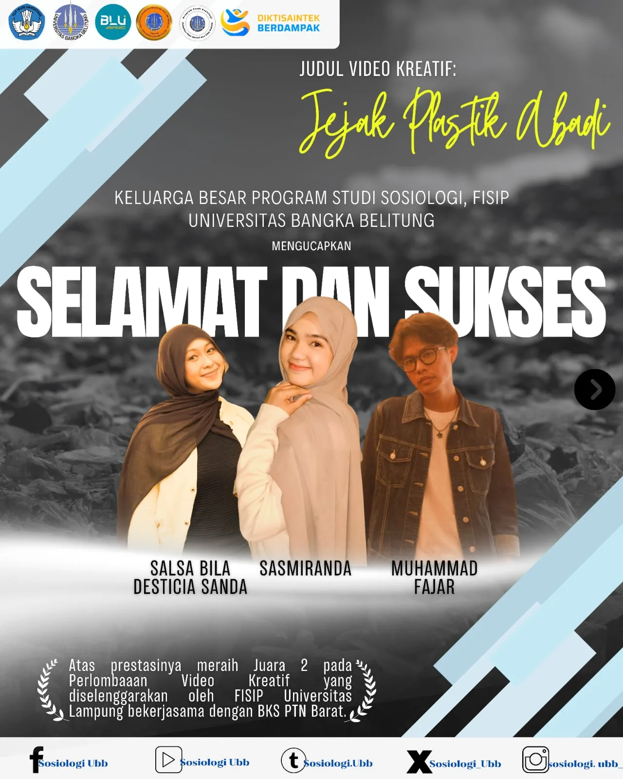 Mahasiswa Sosiologi FISIP UBB Raih Juara II Lomba Video Kreatif BKS PTN Barat 2026